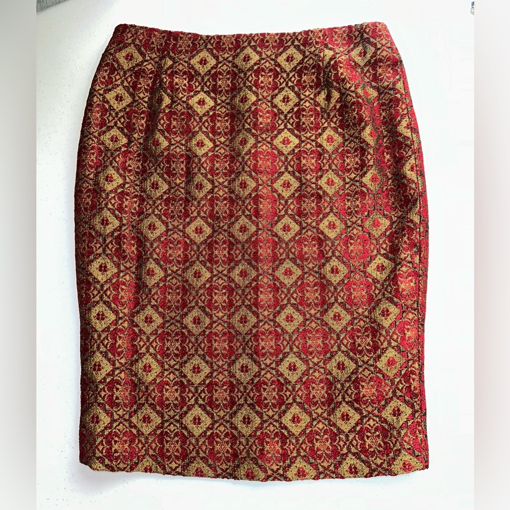 Vintage Red Diamond Patterned Velvet & Metallic Textured Skirt